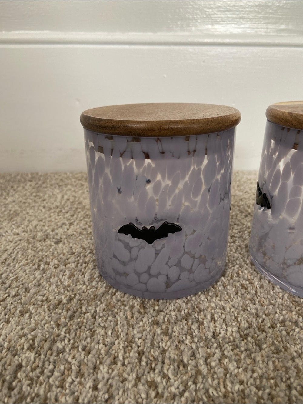 Halloween Murano Glass Canister Set With Bat Inlay - Set of 2 - Picture 5 of 11